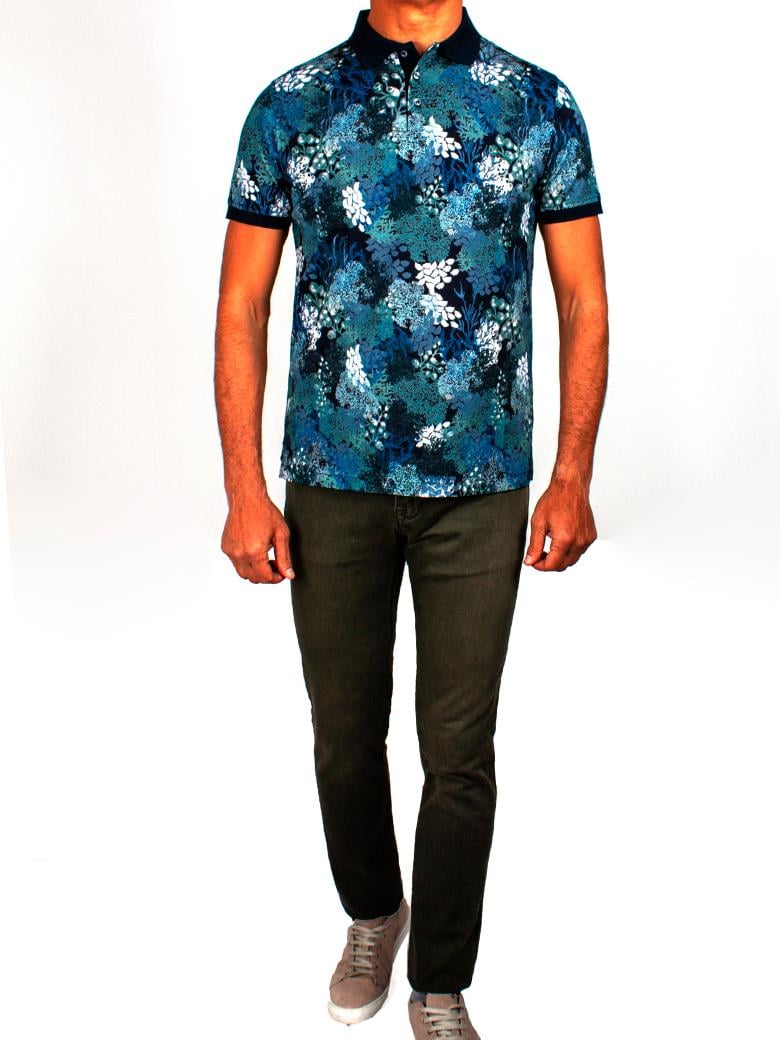 Reguler Fit Baskılı Merserize %100 Pamuk Lacivert Polo Yaka Tişört