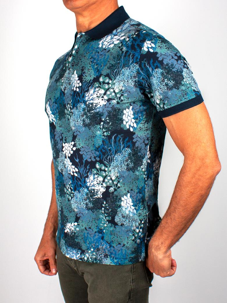 Reguler Fit Baskılı Merserize %100 Pamuk Lacivert Polo Yaka Tişört