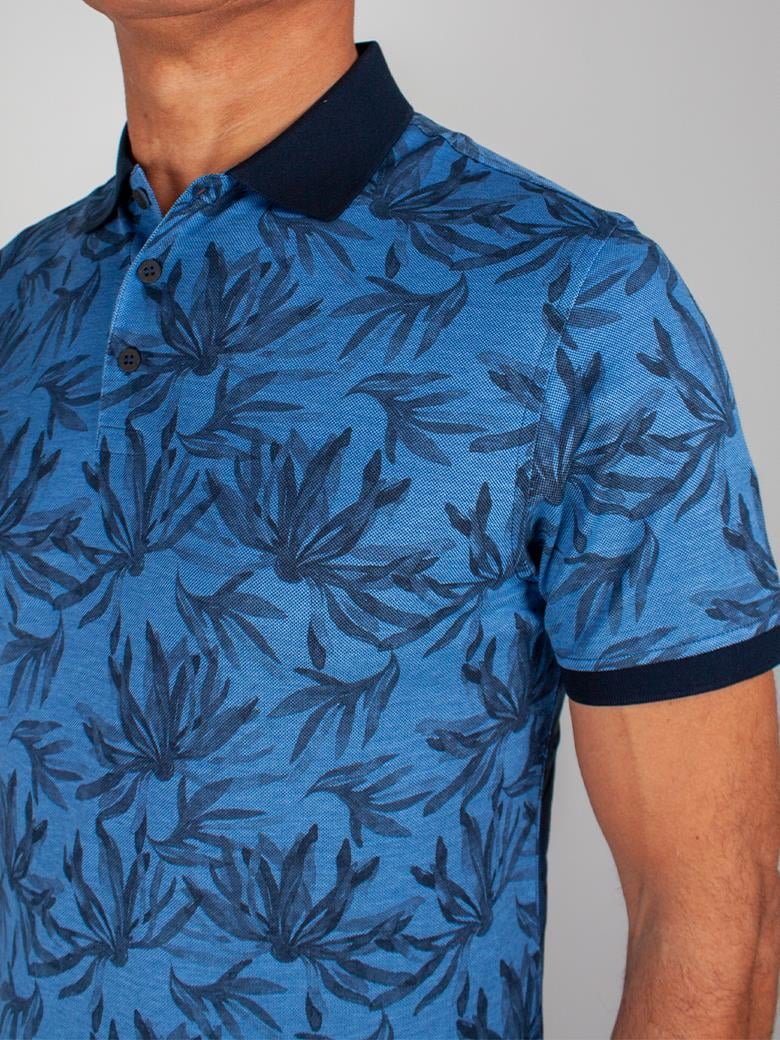 Reguler Fit Merserize %100 Pamuk Desenli İndigo Polo Yaka Tişört