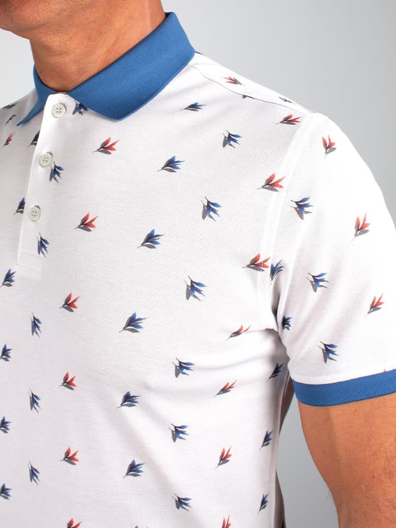 Reguler Fit Merserize %100 Pamuk Desenli Açık Gri Polo Yaka Tişört