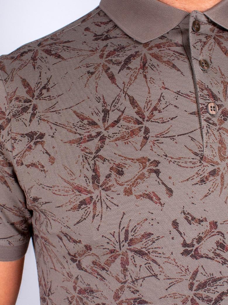 Reguler Fit Merserize %100 Pamuk Desenli Haki Polo Yaka Tişört