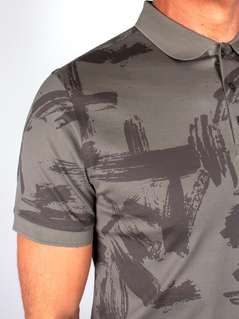 Reguler Fit Merserize %100 Pamuk Desenli Haki Polo Yaka Tişört