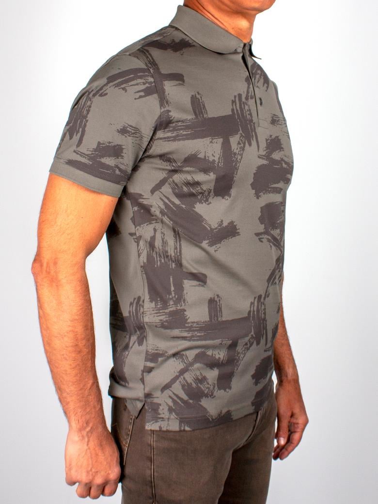 Reguler Fit Merserize %100 Pamuk Desenli Haki Polo Yaka Tişört