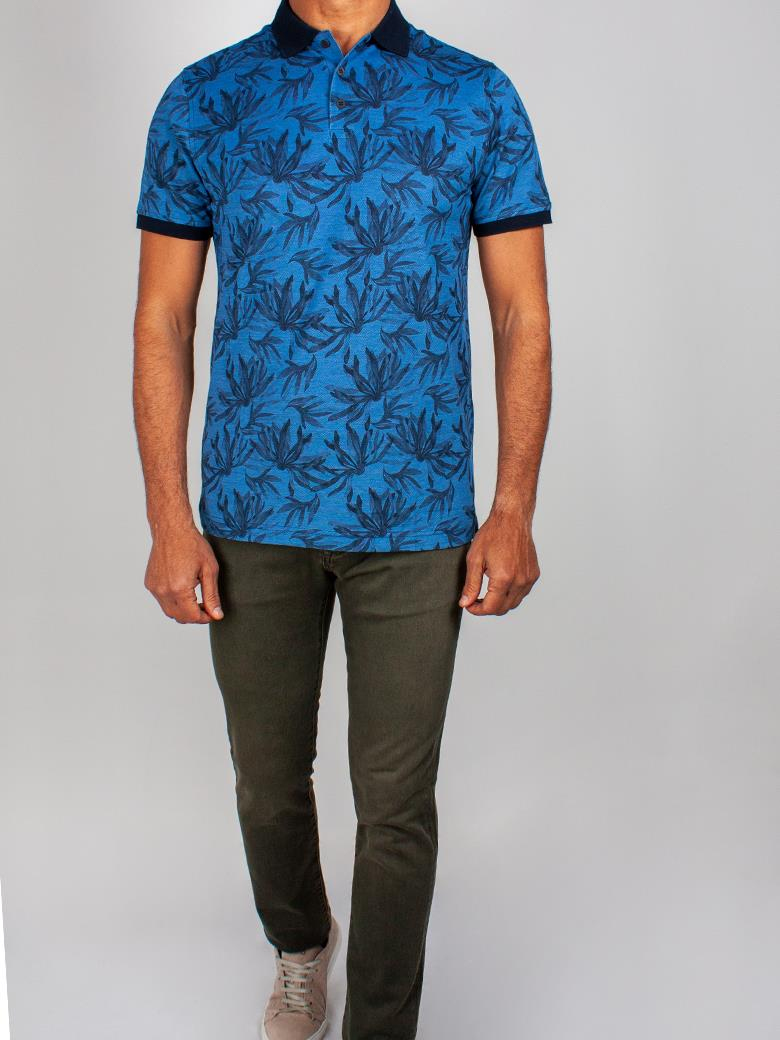 Reguler Fit Merserize %100 Pamuk Desenli İndigo Polo Yaka Tişört