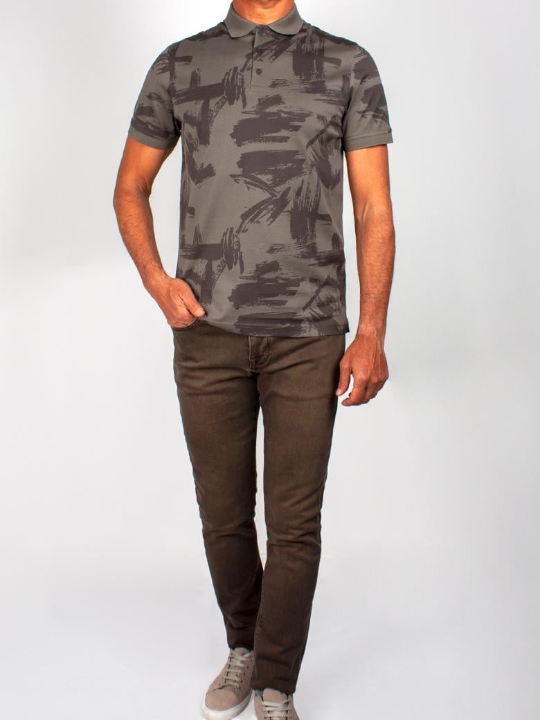 Reguler Fit Merserize %100 Pamuk Desenli Haki Polo Yaka Tişört
