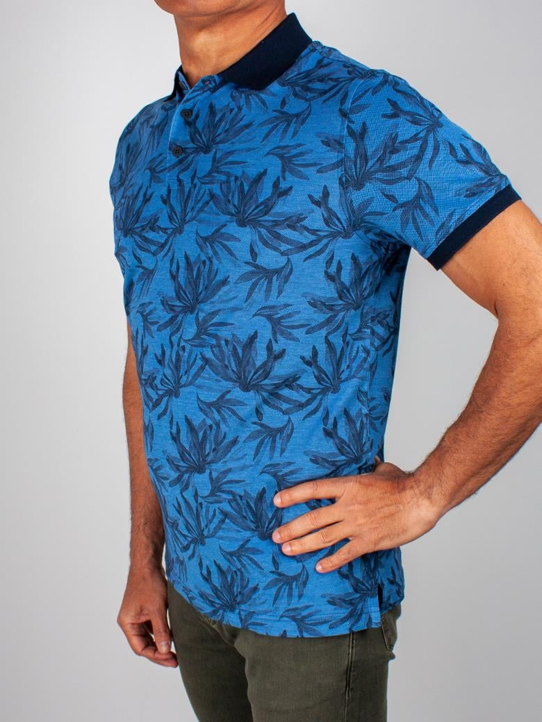 Reguler Fit Merserize %100 Pamuk Desenli İndigo Polo Yaka Tişört