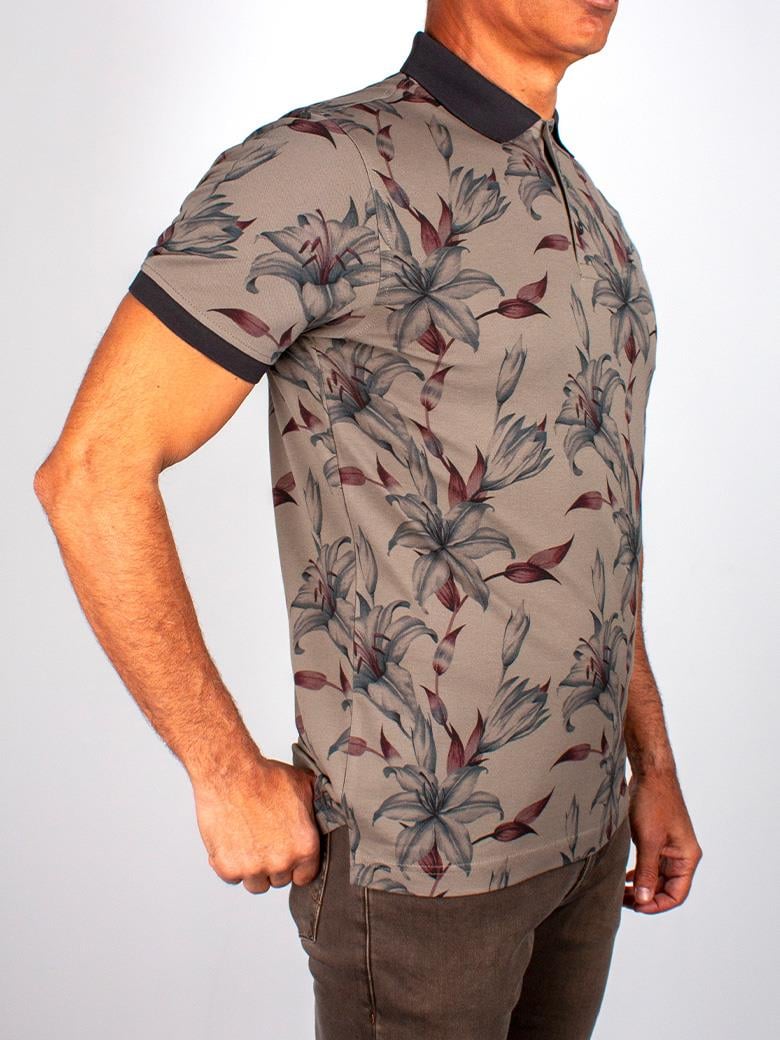 Reguler Fit Merserize %100 Pamuk Desenli Haki Polo Yaka Tişört