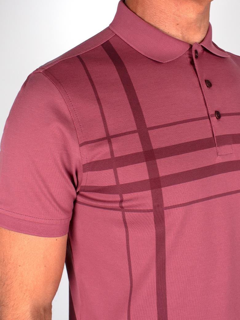 Reguler Fit Merserize %100 Pamuk Desenli Gül Kurusu Polo Yaka Tişört