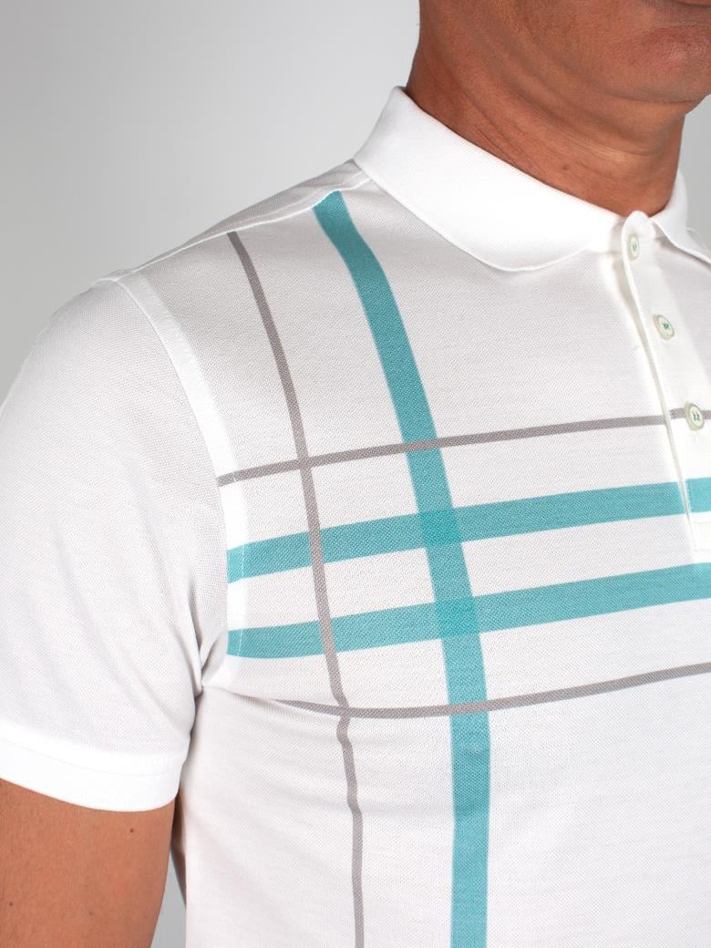 Reguler Fit Merserize %100 Pamuk Desenli Beyaz Polo Yaka Tişört
