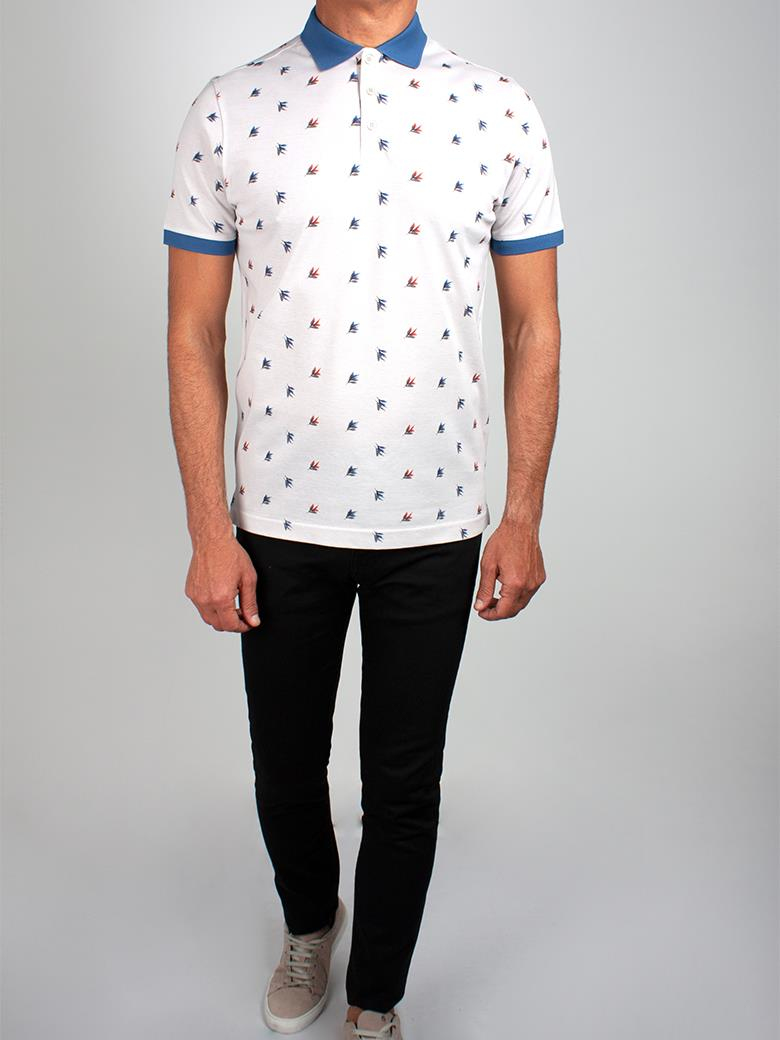 Reguler Fit Merserize %100 Pamuk Desenli Açık Gri Polo Yaka Tişört