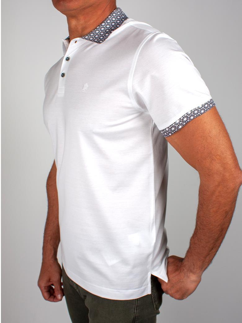 Reguler Fit Yaka Detaylı Merserize %100 Pamuk Beyaz Polo Tişört