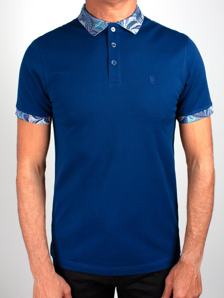 Reguler Fit Yaka Detaylı Merserize %100 Pamuk Saks Polo Tişört