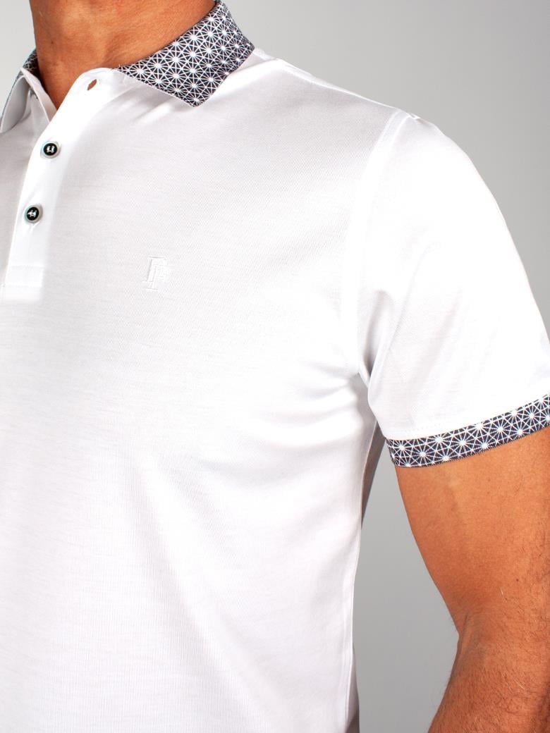 Reguler Fit Yaka Detaylı Merserize %100 Pamuk Beyaz Polo Tişört