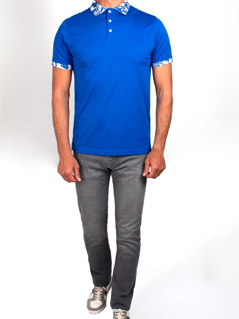 Reguler Fit Yaka Detaylı Merserize %100 Pamuk Saks Polo Tişört