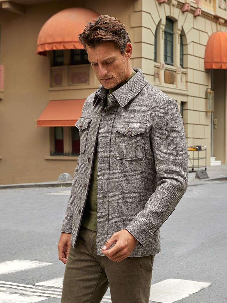 Standart Fit Desenli Bej Yün Ceket