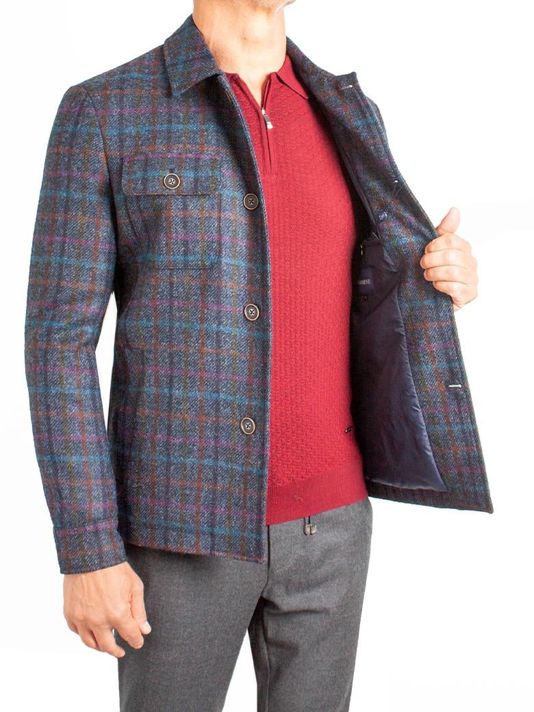 Standart Fit Desenli Navy %100 Yün Ceket