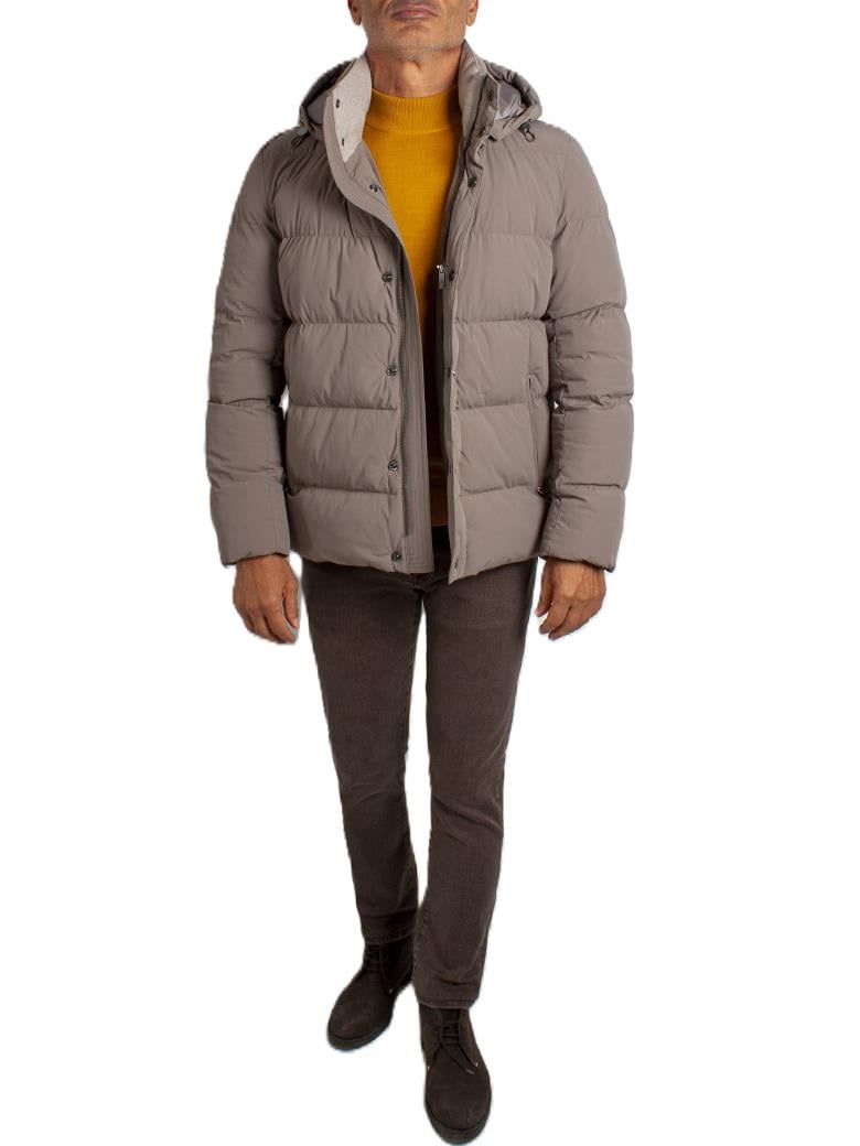 Standart Fit Elyaf Dolumlu Kapüşonlu Bej Şişme Mont