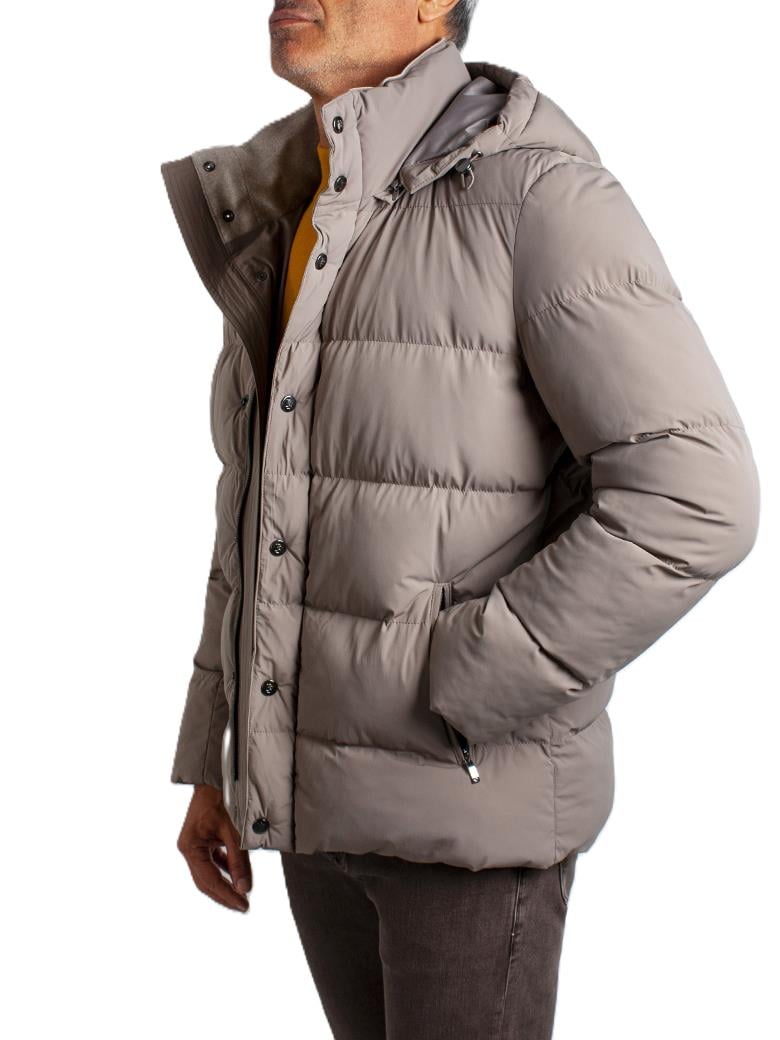 Standart Fit Elyaf Dolumlu Kapüşonlu Bej Şişme Mont