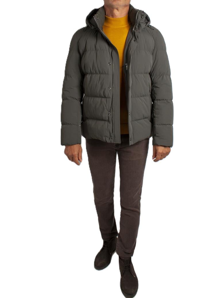 Standart Fit Elyaf Dolumlu Kapüşonlu Haki Şişme Mont