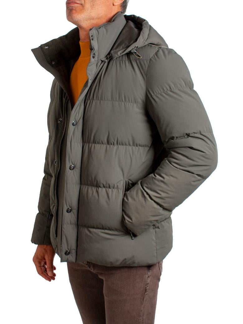 Standart Fit Elyaf Dolumlu Kapüşonlu Haki Şişme Mont