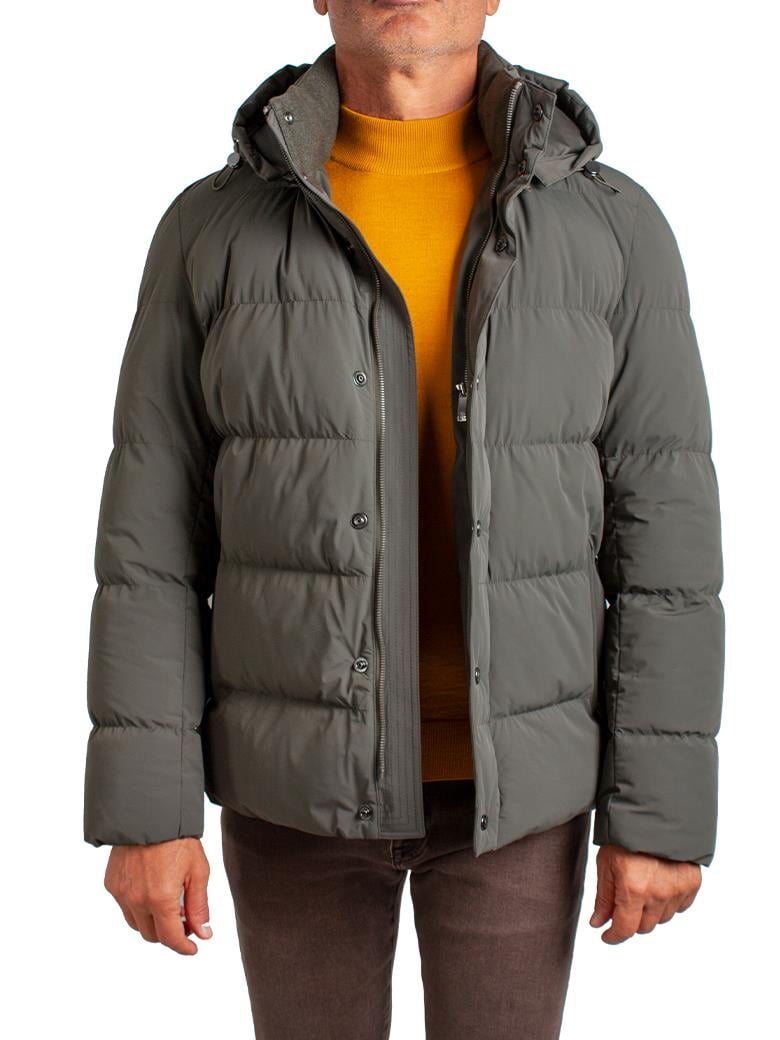 Standart Fit Elyaf Dolumlu Kapüşonlu Haki Şişme Mont