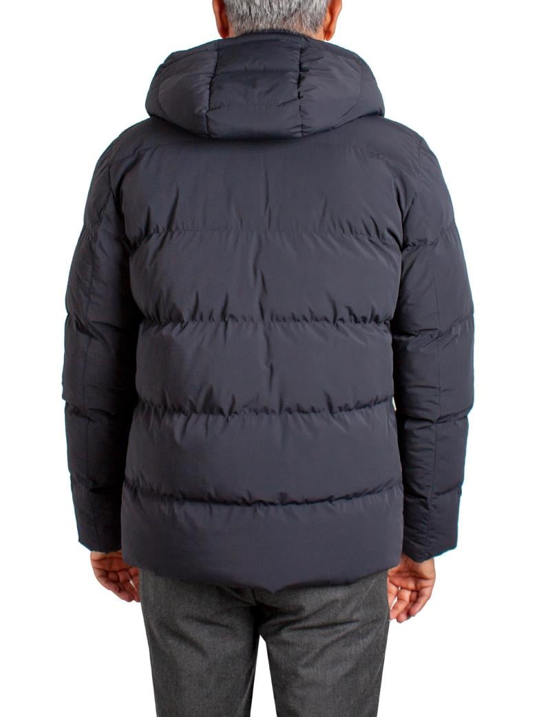 Standart Fit Elyaf Dolumlu Kapüşonlu Lacivert Şişme Mont