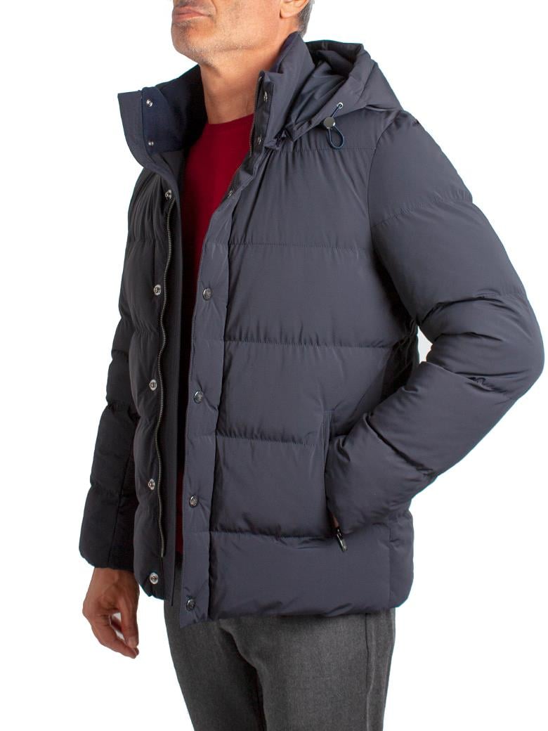 Standart Fit Elyaf Dolumlu Kapüşonlu Lacivert Şişme Mont