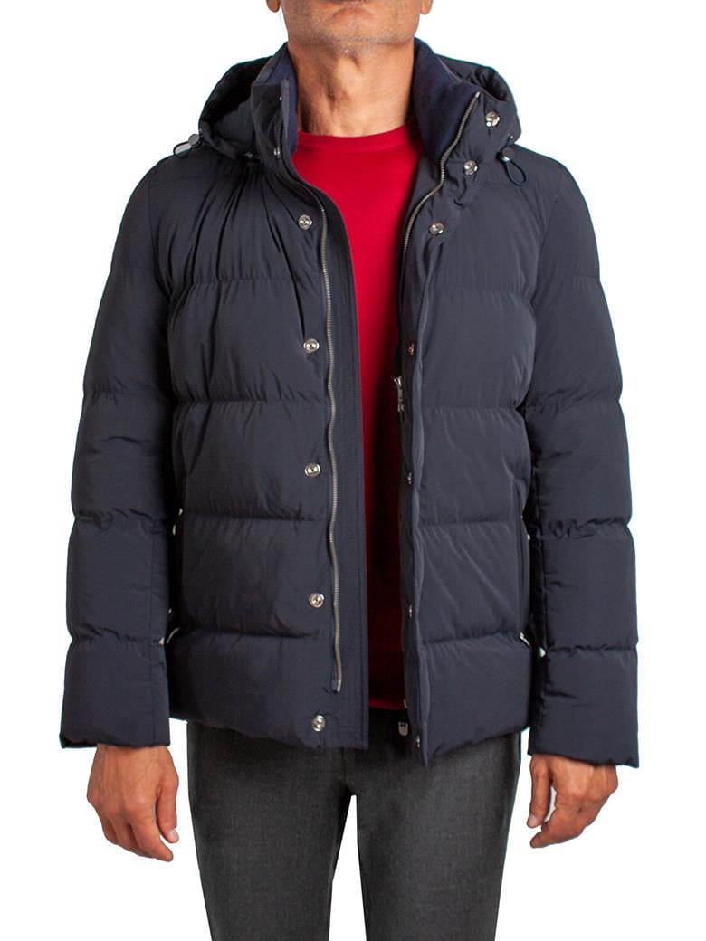 Standart Fit Elyaf Dolumlu Kapüşonlu Lacivert Şişme Mont