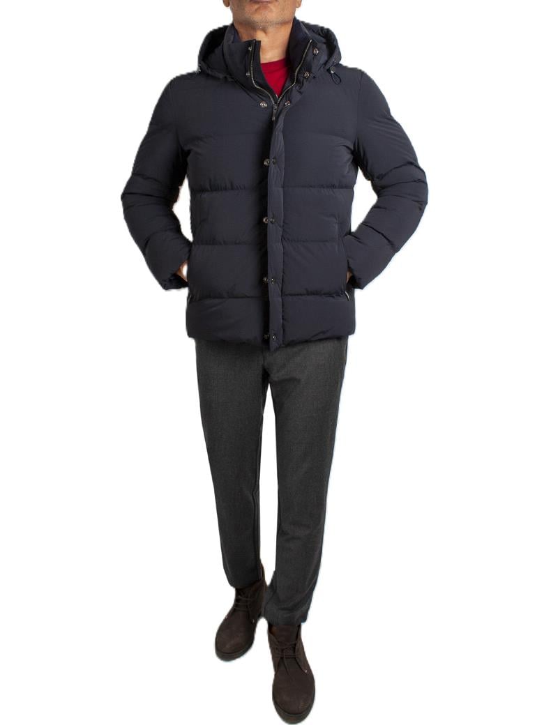 Standart Fit Elyaf Dolumlu Kapüşonlu Lacivert Şişme Mont