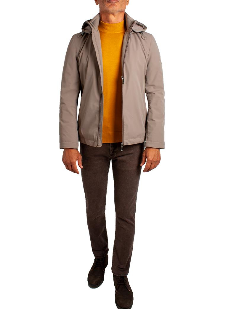 Standart Fit Elyaf Dolumlu Kapüşonlu Su Geçirmez Bej Mont