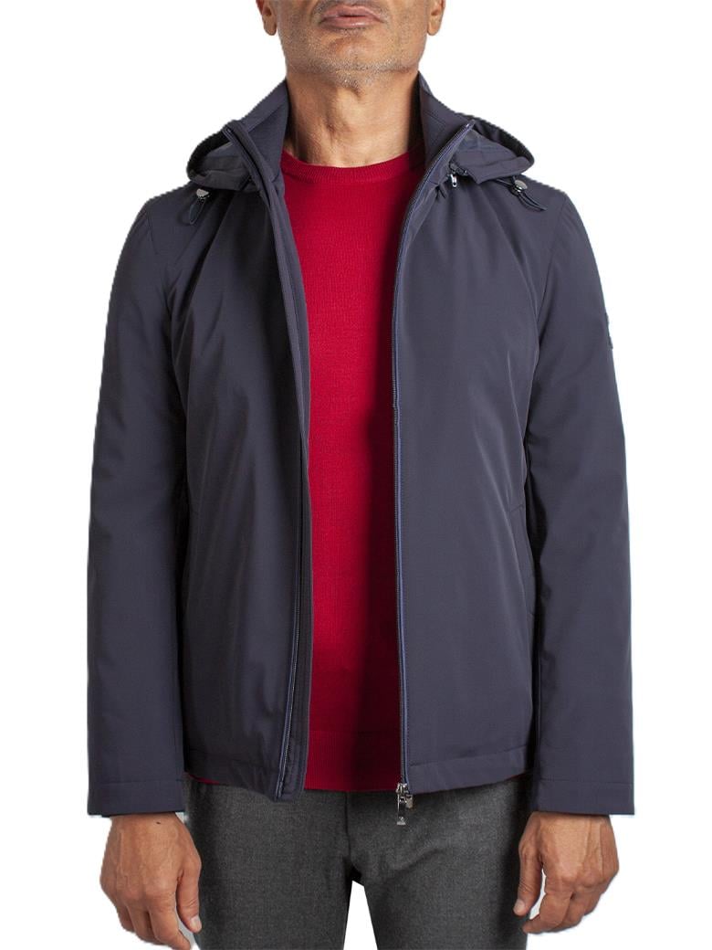 Standart Fit Elyaf Dolumlu Kapüşonlu Su Geçirmez Lacivert Mont