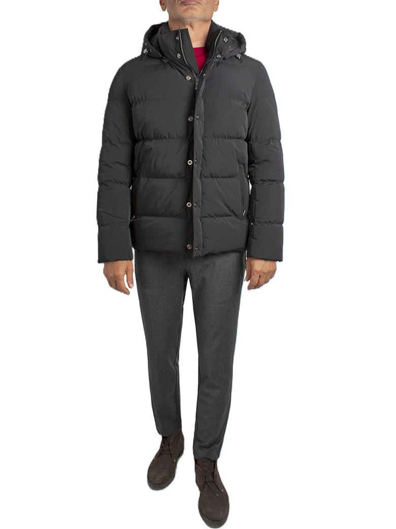 Standart Fit Elyaf Dolumlu Kapüşonlu Siyah Şişme Mont