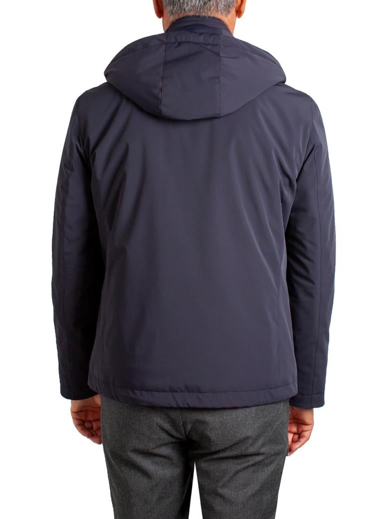 Standart Fit Elyaf Dolumlu Kapüşonlu Su Geçirmez Lacivert Mont