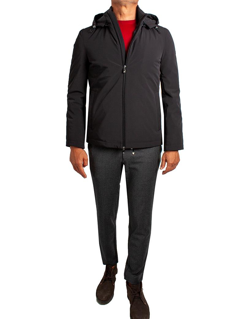 Standart Fit Elyaf Dolumlu Kapüşonlu Su Geçirmez Siyah Mont