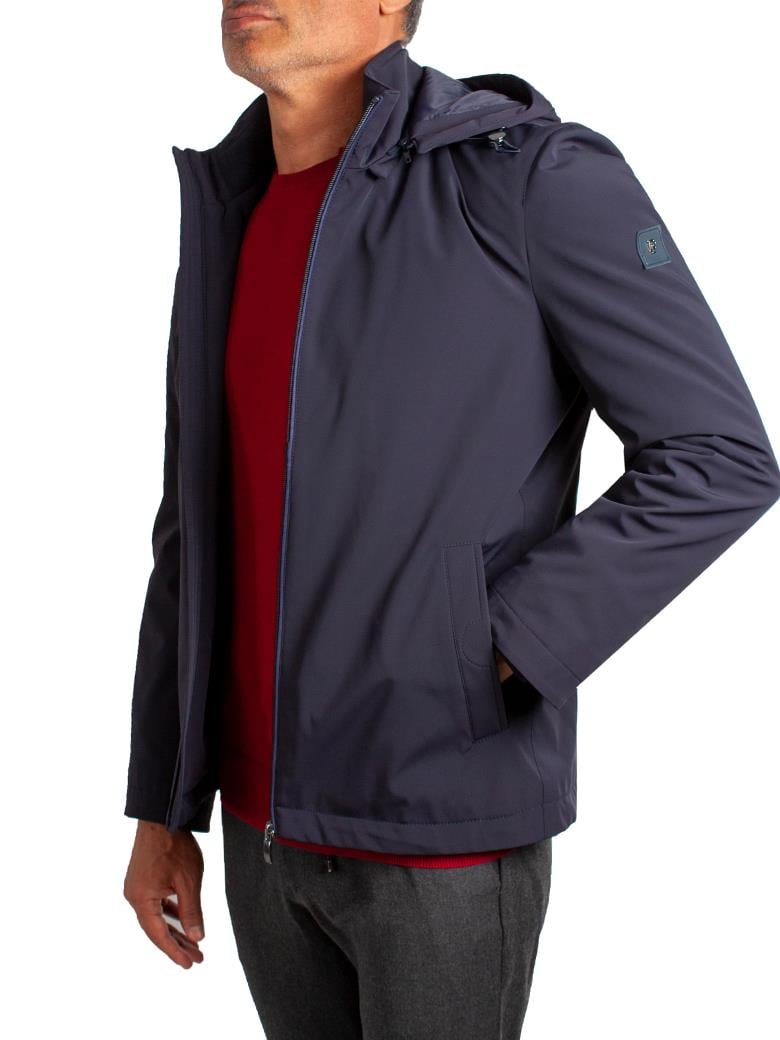 Standart Fit Elyaf Dolumlu Kapüşonlu Su Geçirmez Lacivert Mont