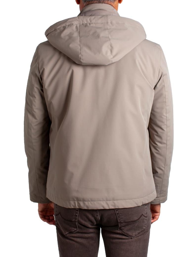 Standart Fit Elyaf Dolumlu Kapüşonlu Su Geçirmez Bej Mont
