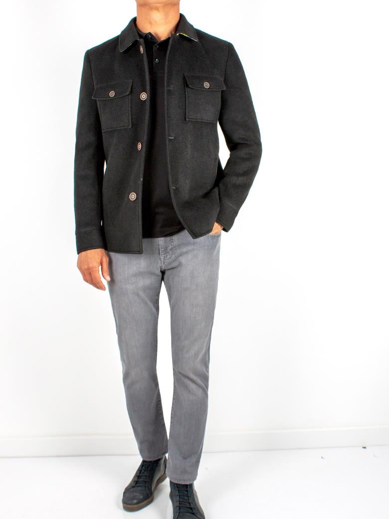 Standart Fit İçi Baskılı Siyah Yün Ceket