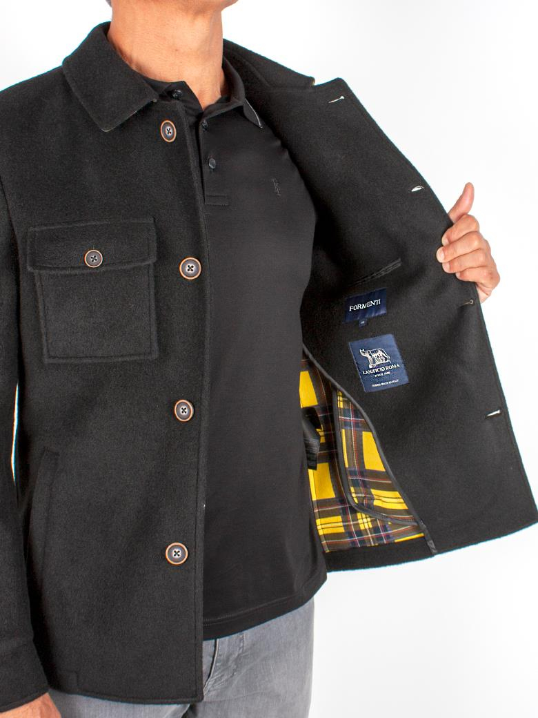 Standart Fit İçi Baskılı Siyah Yün Ceket