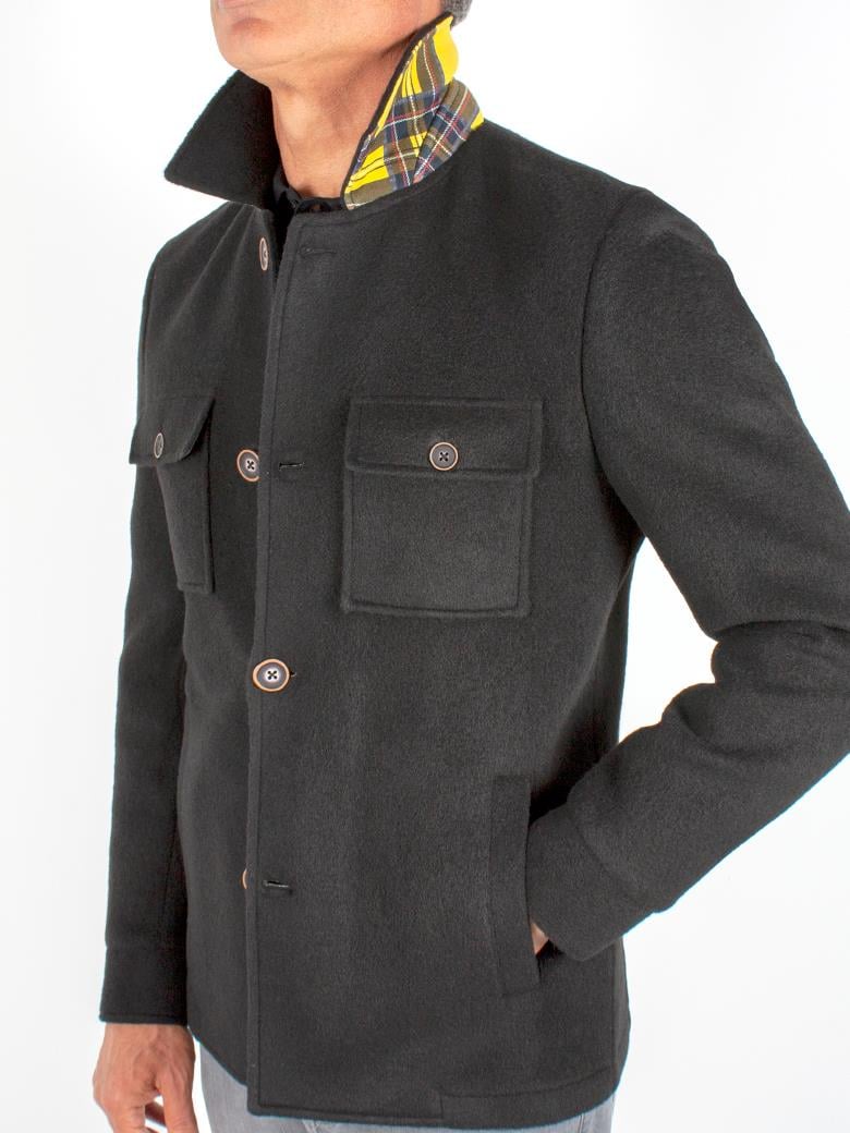 Standart Fit İçi Baskılı Siyah Yün Ceket