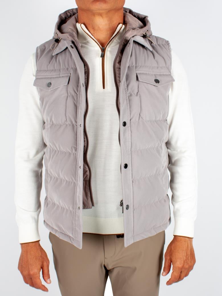 Standart Fit İçten Fermuarlı Kapşonlu Açık Gri Şişme Yelek