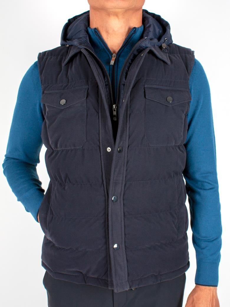 Standart Fit İçten Fermuarlı Kapşonlu Lacivert Şişme Yelek