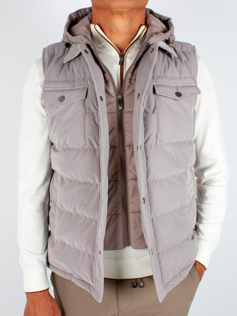 Standart Fit İçten Fermuarlı Kapşonlu Açık Gri Şişme Yelek