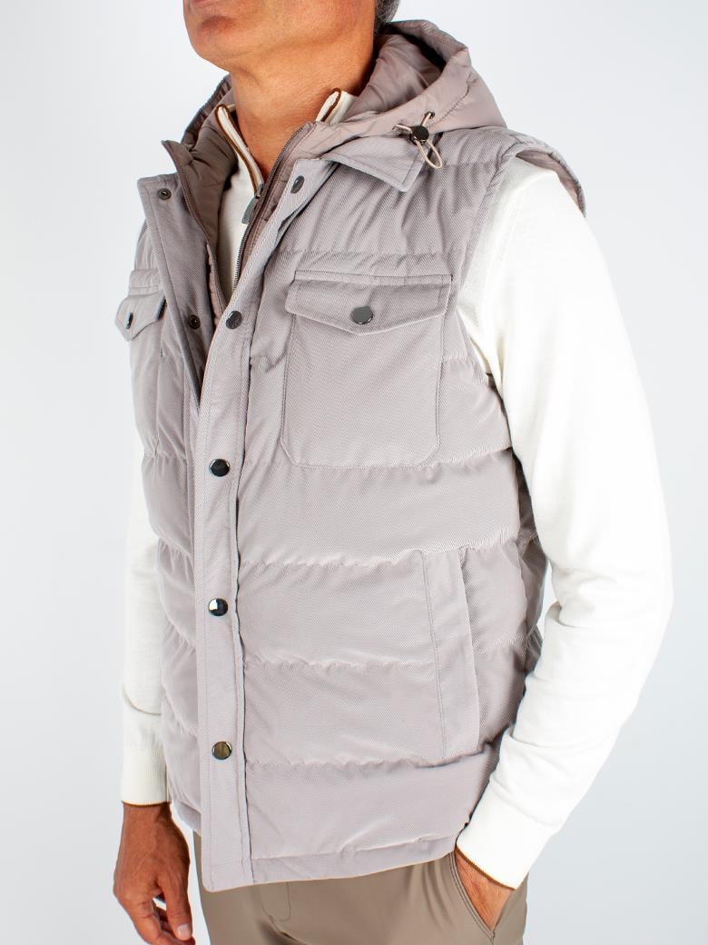 Standart Fit İçten Fermuarlı Kapşonlu Açık Gri Şişme Yelek