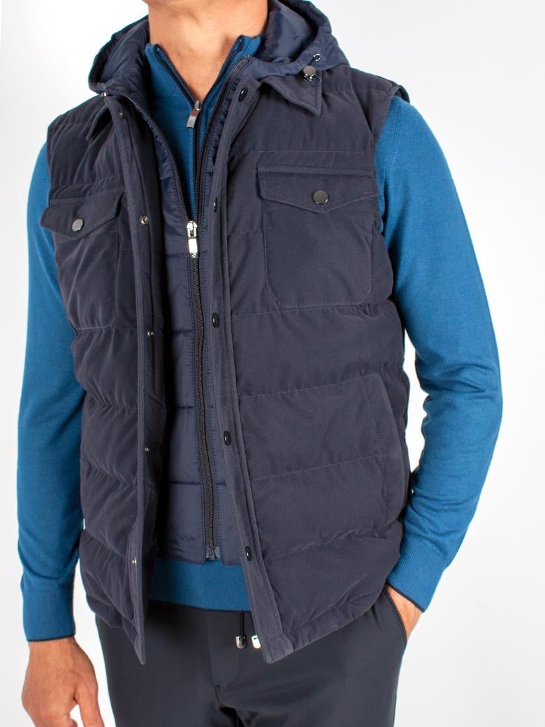 Standart Fit İçten Fermuarlı Kapşonlu Lacivert Şişme Yelek