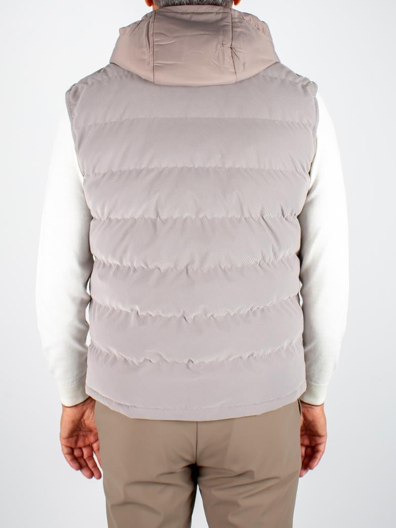 Standart Fit İçten Fermuarlı Kapşonlu Açık Gri Şişme Yelek