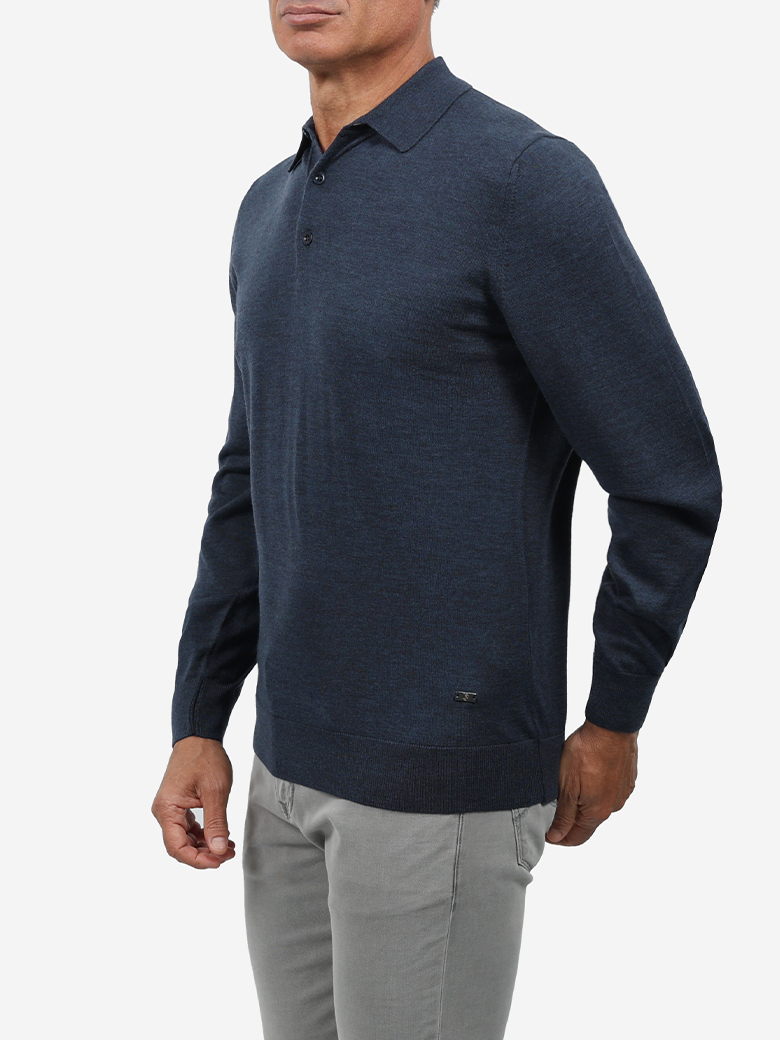 Standart Fit İndigo Yün Polo Yaka Triko