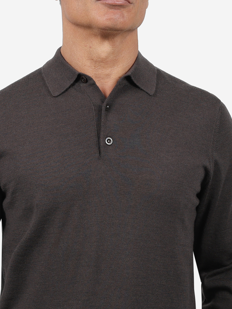 Standart Fit Kahve Yün Polo Yaka Triko