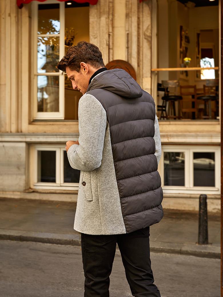 Standard Fit Hooded Gray Wool Coat