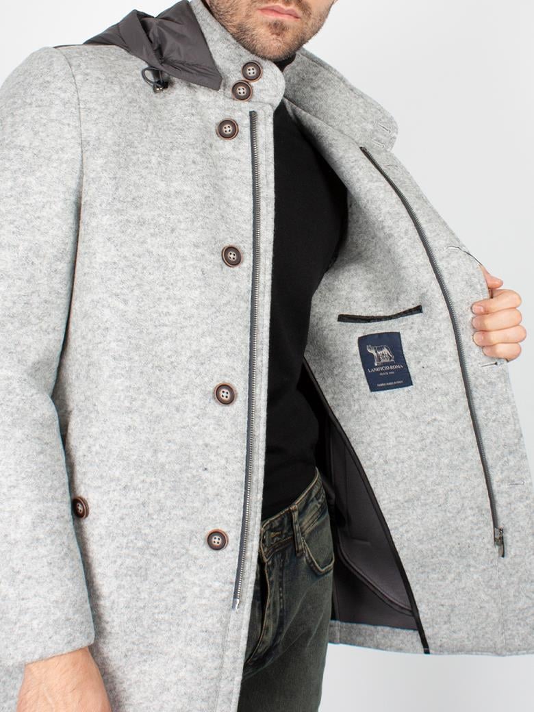 Standart Fit Kapşonlu Gri Yün Kaban