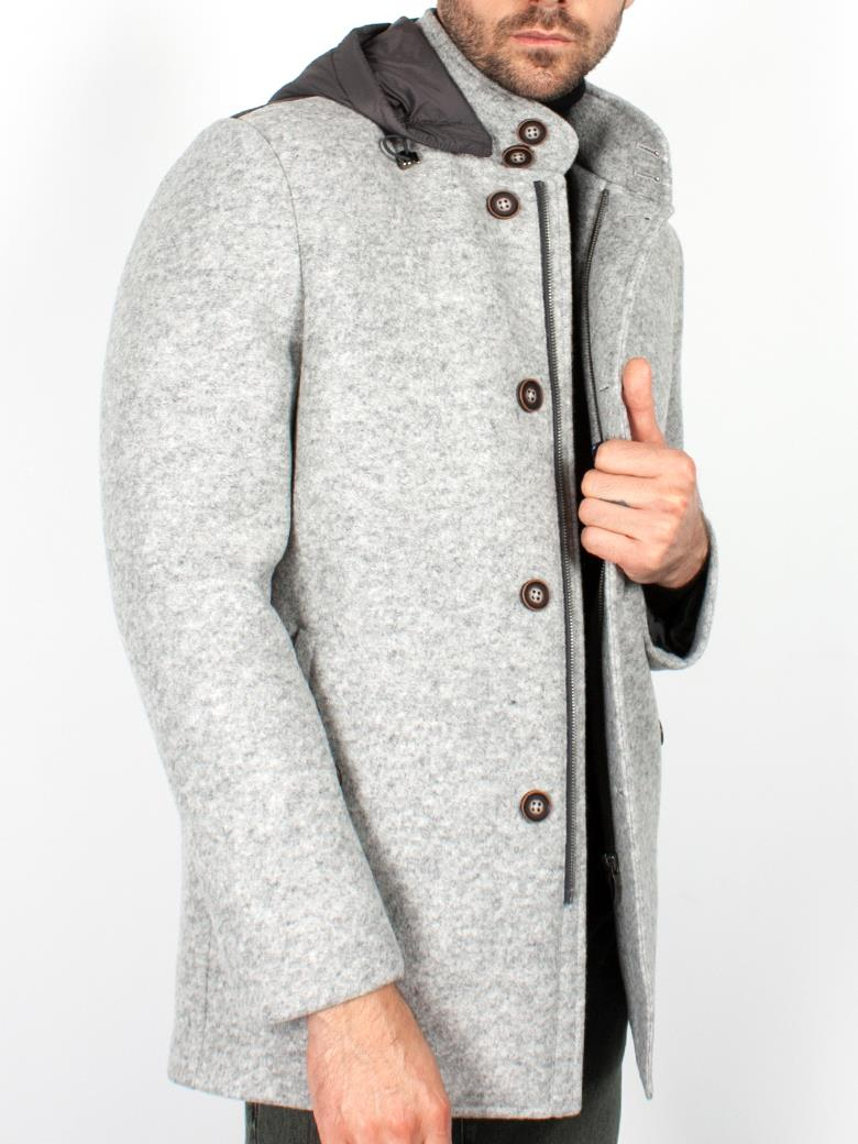 Standart Fit Kapşonlu Gri Yün Kaban
